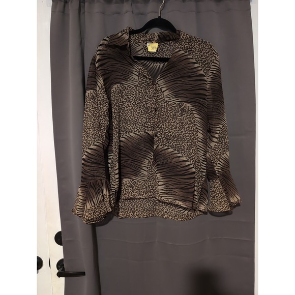 Studio Spa Sheer Animal Print Top, Women's Size 8, Vintage Begauze Brown Black - Picture 1 of 7